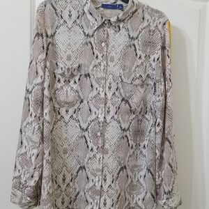 APT.9 Snakeskin Print Long Sleeve Button Up Blouse